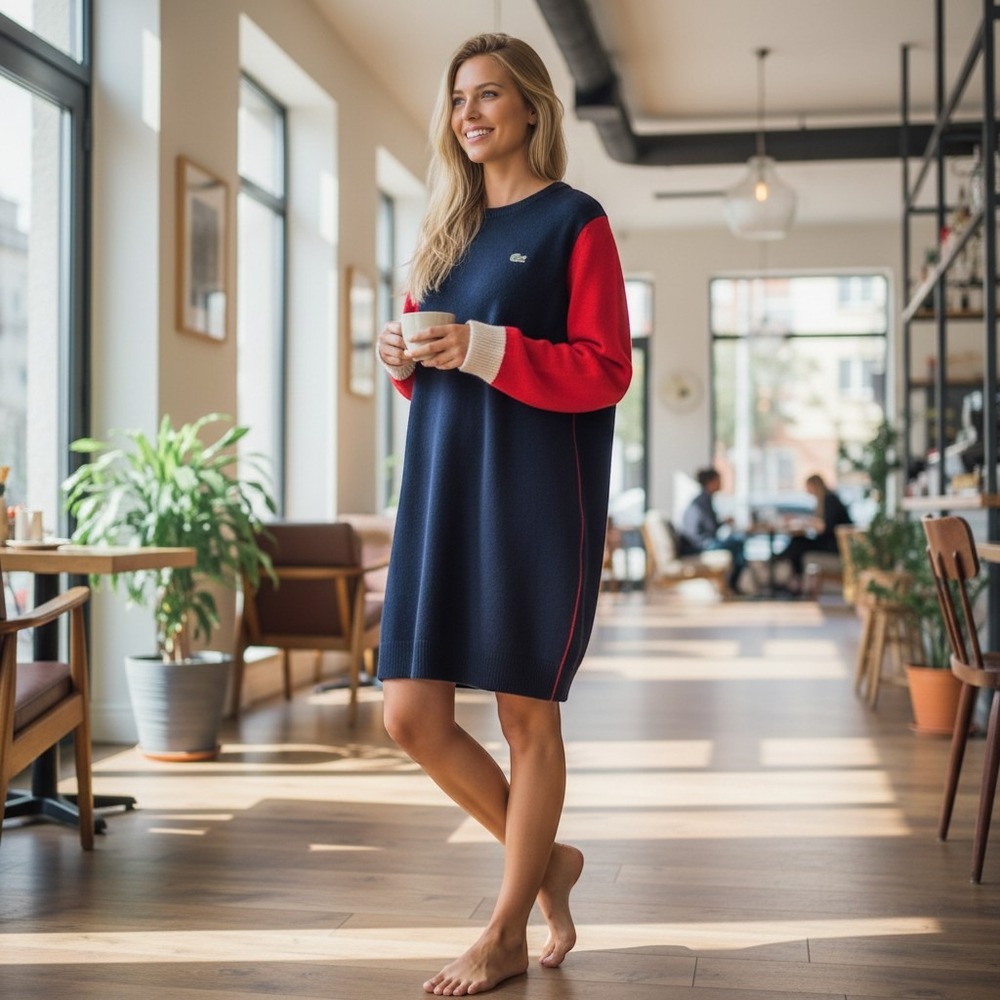 Vintage Lacose sz 36 (4 - 6 U.S.)β all wool blue/red long sleeve mini dress HH